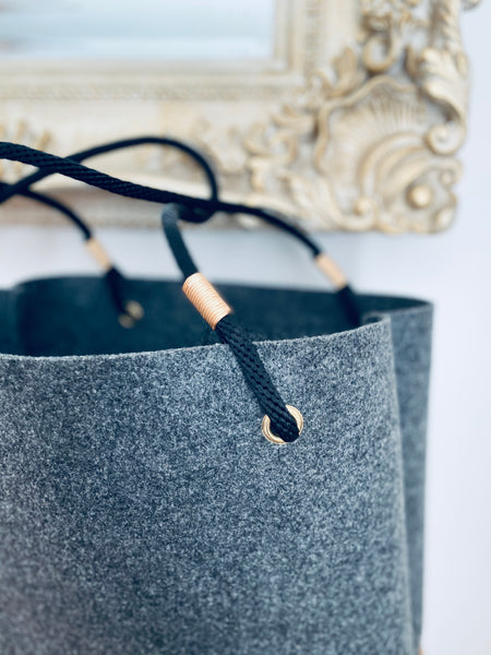 Personalised eco recycled plastic bottle felt and rope shopper bag with monogram