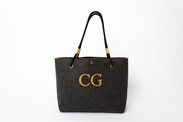 EcoRope handle shopper, Rope handle felt shopper, made from recycled plastic bottles, rPET felt, Monogrammed felt shopper, personalised shopper bag, future of sustainable fabric, eco felt