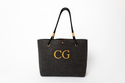 EcoRope handle shopper, Rope handle felt shopper, made from recycled plastic bottles, rPET felt, Monogrammed felt shopper, personalised shopper bag, future of sustainable fabric, eco felt