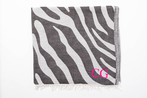 Monogram turkish towel, zebra stripe turkish towel, monogram scarf