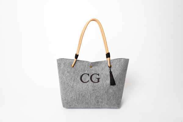 EcoRope handle shopper, Rope handle felt shopper, made from recycled plastic bottles, rPET felt, Monogrammed felt shopper, personalised shopper bag, future of sustainable fabric, eco felt