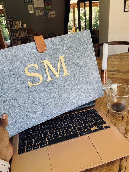 Personalised eco felt recycled plastic bottle laptop sleep with leather closer