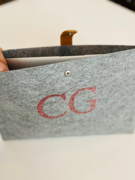 Personalised eco felt recycled plastic bottle laptop sleep with leather closer