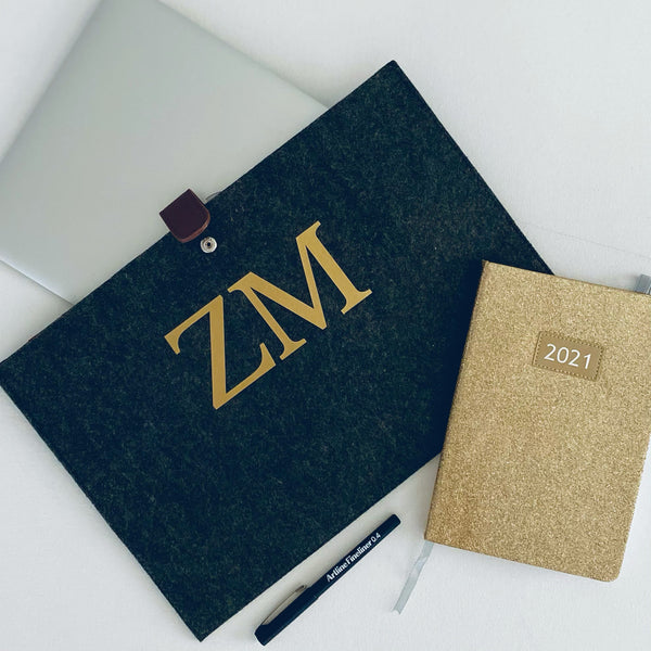 Personalised eco felt recycled plastic bottle laptop sleep with leather closer